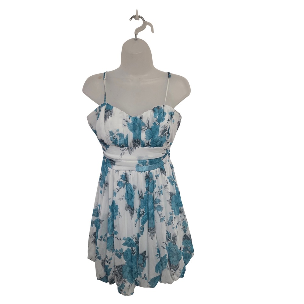 Speechless Floral Bubble Hem Dress Blue White Y2K Rose Print Mini XL